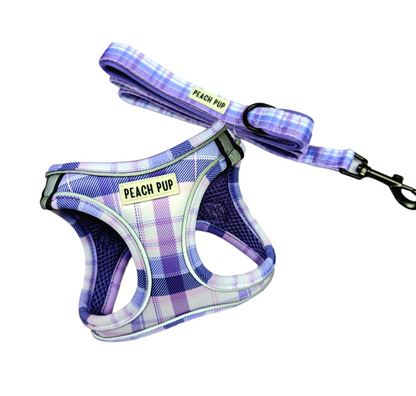 Purple Plaid Step in Harness and Lead Bundle for Small Dogs and Puppies